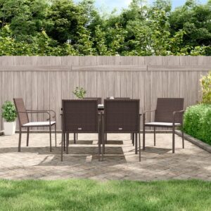Set Pranzo da Giardino 7 pz con Cuscini in Polyrattan e Acciaio