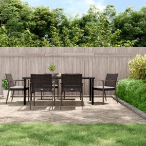 Set Pranzo da Giardino 7 pz con Cuscini in Polyrattan e Acciaio
