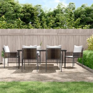 Set Pranzo da Giardino 7 pz con Cuscini in Polyrattan e Acciaio
