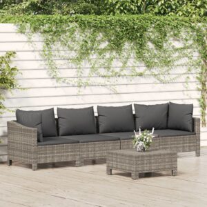 Set Divani da Giardino 3 pz con Cuscini in Polyrattan Grigio