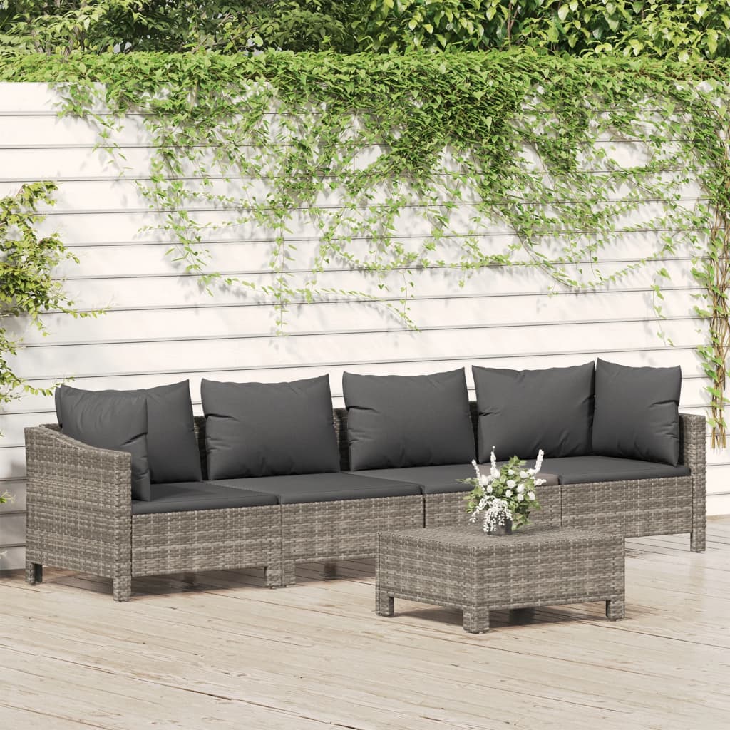 Set Divani da Giardino 3 pz con Cuscini in Polyrattan Grigio