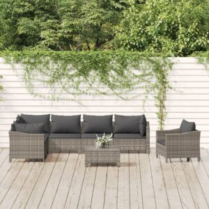 Set Divani da Giardino 7 pz con Cuscini in Polyrattan Grigio