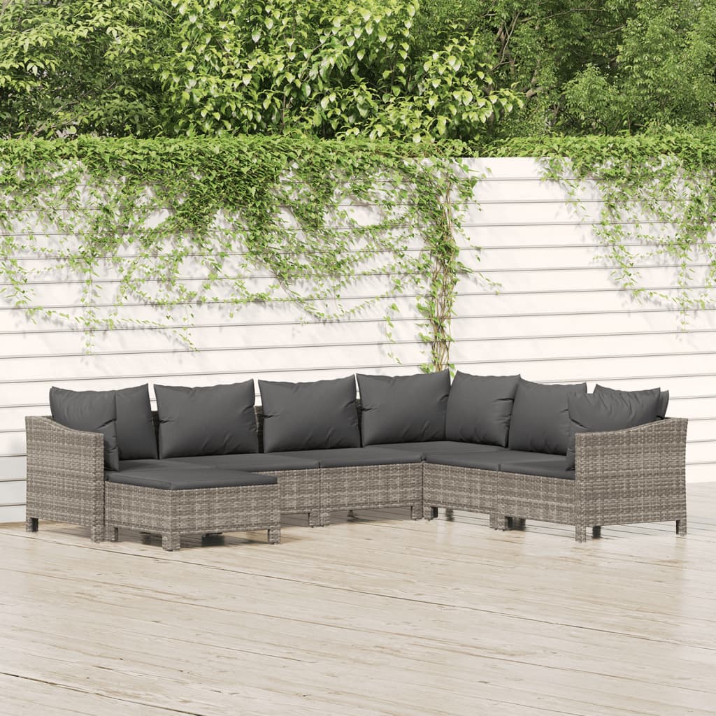 Set Divani da Giardino 8 pz con Cuscini in Polyrattan Grigio