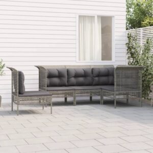 Set Divani da Giardino 6 pz con Cuscini in Polyrattan Grigio