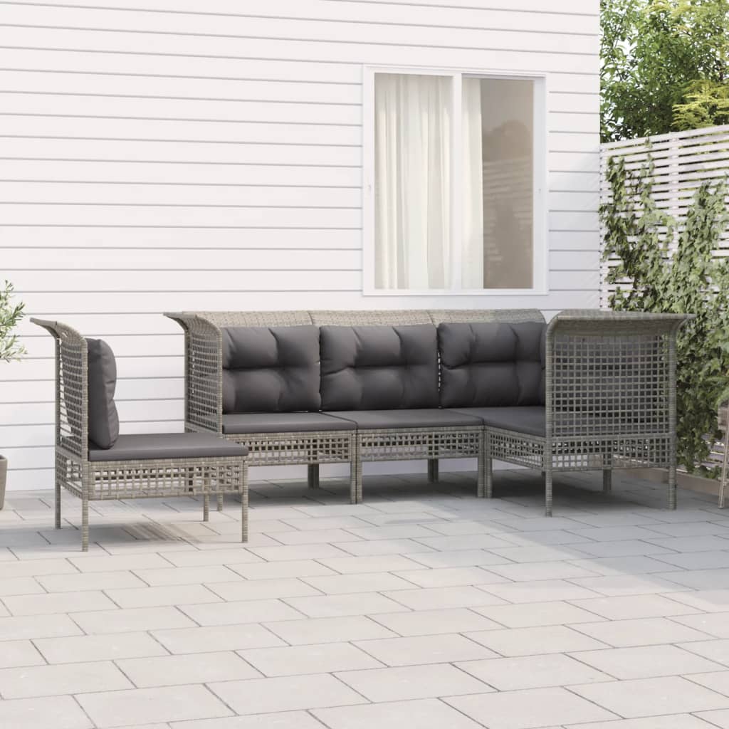 Set Divani da Giardino 6 pz con Cuscini in Polyrattan Grigio