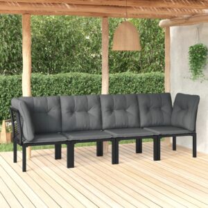 Set Salotto da Giardino 3 pz Nero e Grigio in Polyrattan