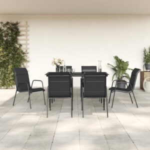 Set da Pranzo da Giardino 3 pz Nero in Acciaio e Textilene