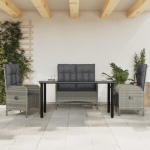 Set da Pranzo da Giardino 2 pz con Cuscini in Polyrattan Grigio