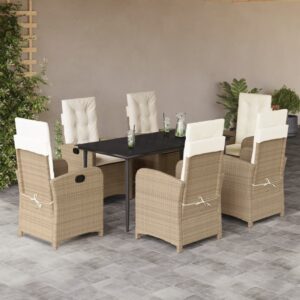 Set da Pranzo da Giardino 5 pz con Cuscini Beige in Polyrattan