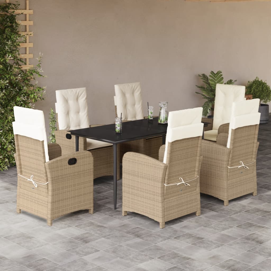 Set da Pranzo da Giardino 5 pz con Cuscini Beige in Polyrattan