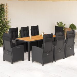 Set da Pranzo da Giardino 3 pz con Cuscini Nero in Polyrattan