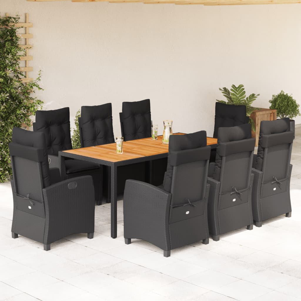 Set da Pranzo da Giardino 3 pz con Cuscini Nero in Polyrattan