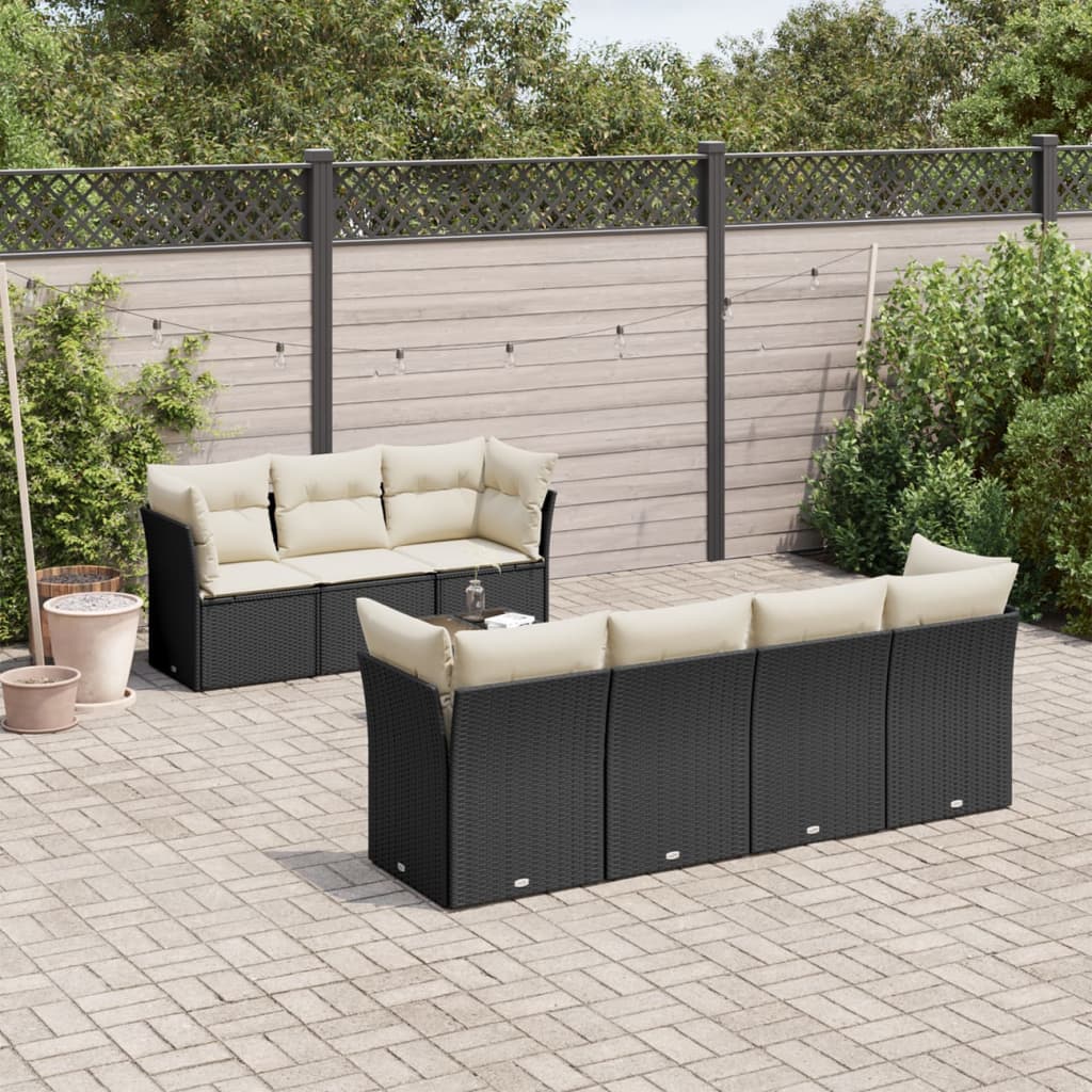 Set Divani da Giardino con Cuscini 8 pz Nero in Polyrattan