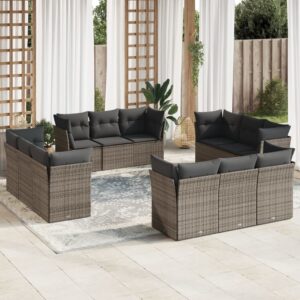 Set Divani da Giardino 12 pz con Cuscini Beige in Polyrattan