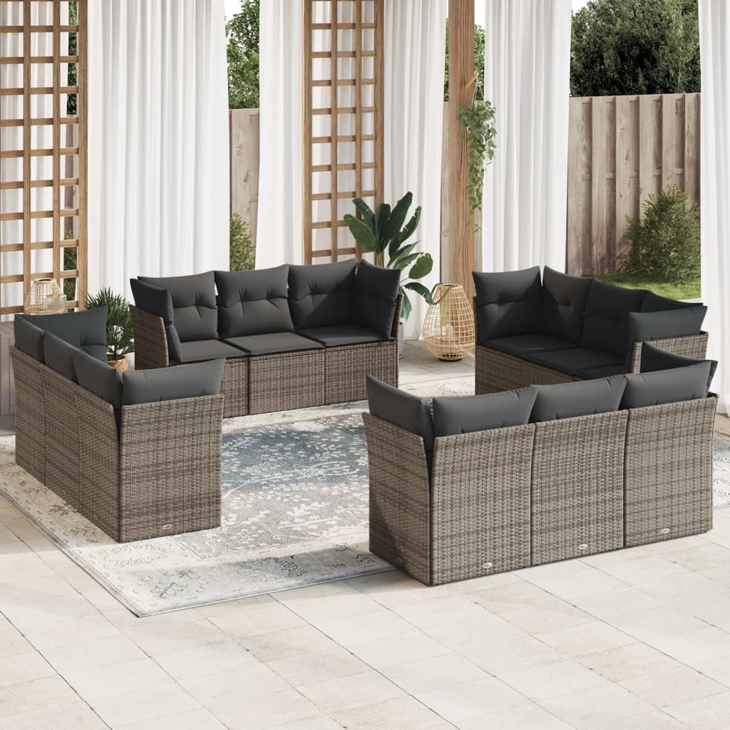 Set Divani da Giardino 12 pz con Cuscini Beige in Polyrattan