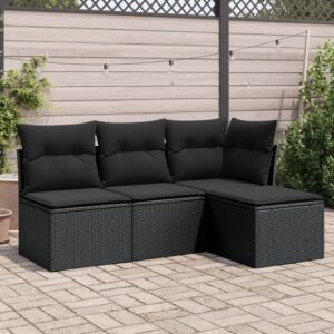 Set Divano da Giardino 4pz con Cuscini Grigio Chiaro Polyrattan