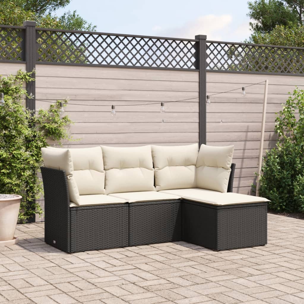 Set Divano da Giardino 4 pz con Cuscini Beige in Polyrattan