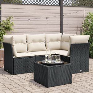 Set Divani da Giardino 4 pz con Cuscini Nero in Polyrattan