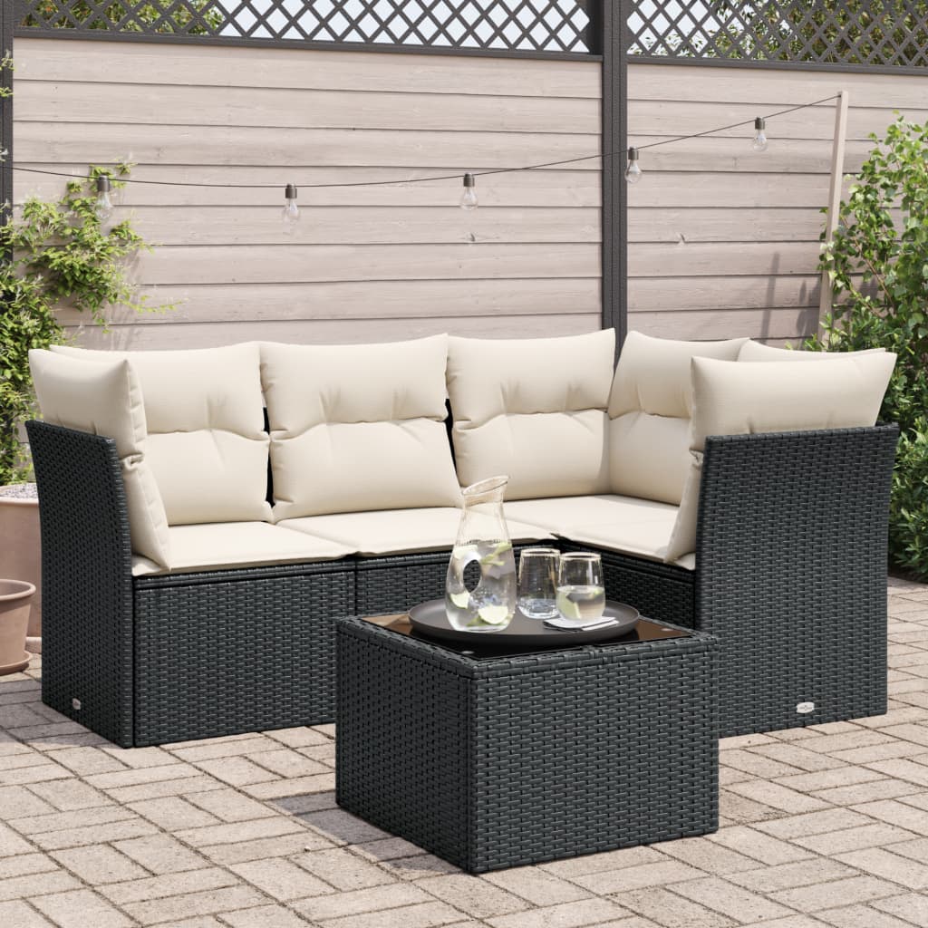 Set Divani da Giardino 4 pz con Cuscini Nero in Polyrattan