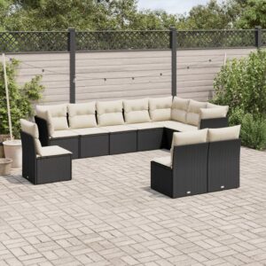 Set Divano Giardino 10 pz con Cuscini Grigio Chiaro Polyrattan