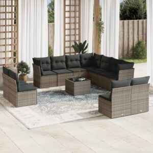 Set Divani da Giardino 11 pz con Cuscini in Polyrattan Nero