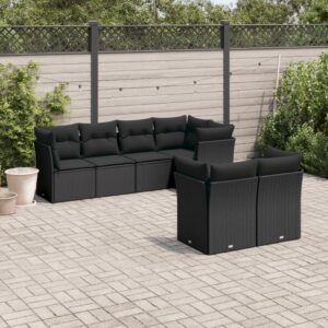 Set Divani da Giardino 7 pz con Cuscini Beige in Polyrattan
