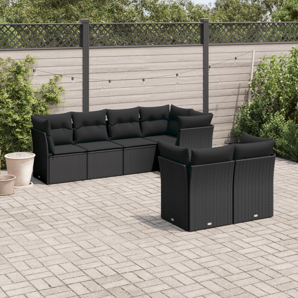 Set Divani da Giardino 7 pz con Cuscini Beige in Polyrattan