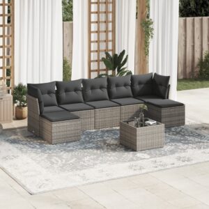 Set Divani da Giardino con Cuscini 7pz Nero Polyrattan