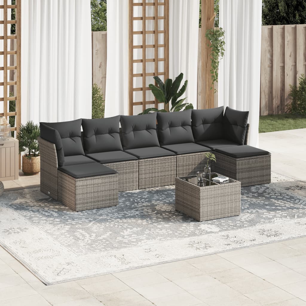 Set Divani da Giardino con Cuscini 7pz Nero Polyrattan