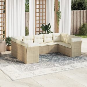 Set Divani da Giardino 9pz con Cuscini Marrone in Polyrattan