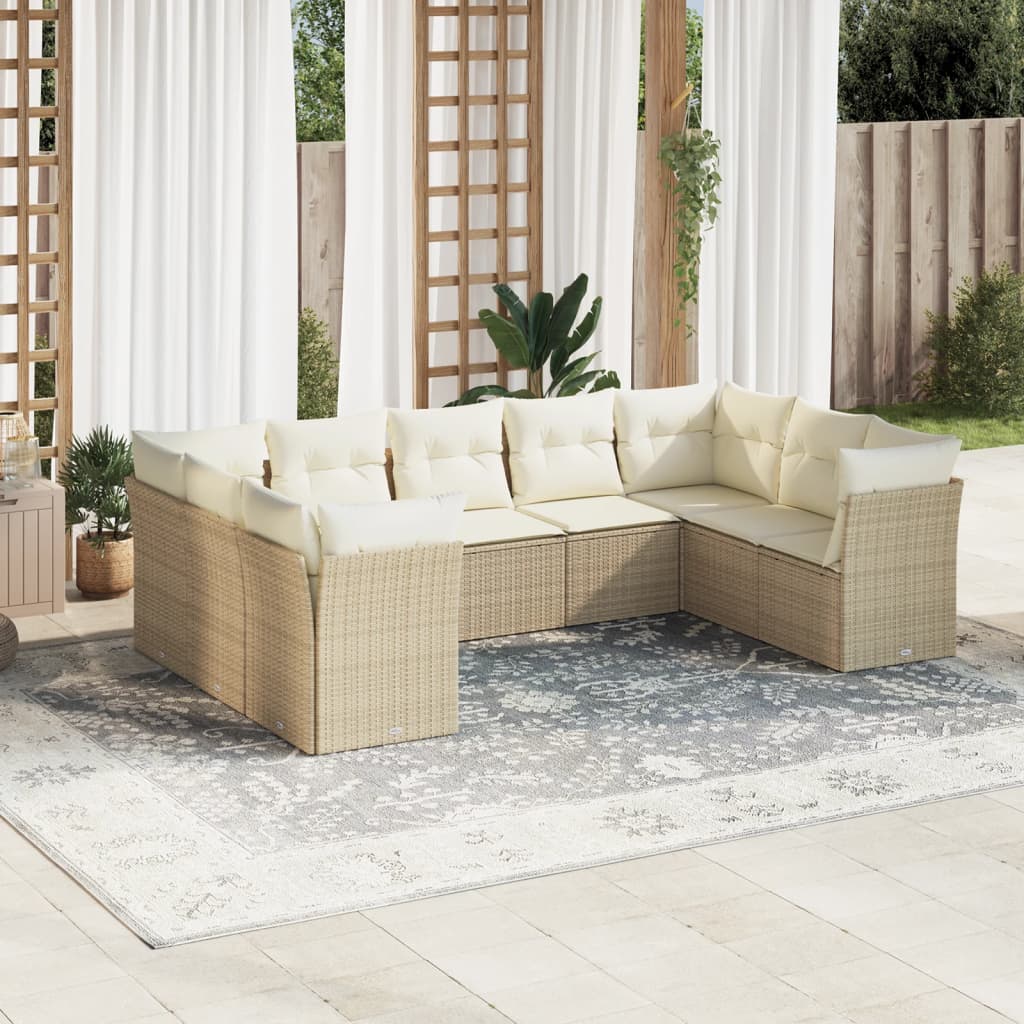 Set Divani da Giardino 9pz con Cuscini Marrone in Polyrattan