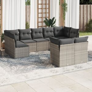 Set Divani da Giardino 9 pz con Cuscini Nero in Polyrattan