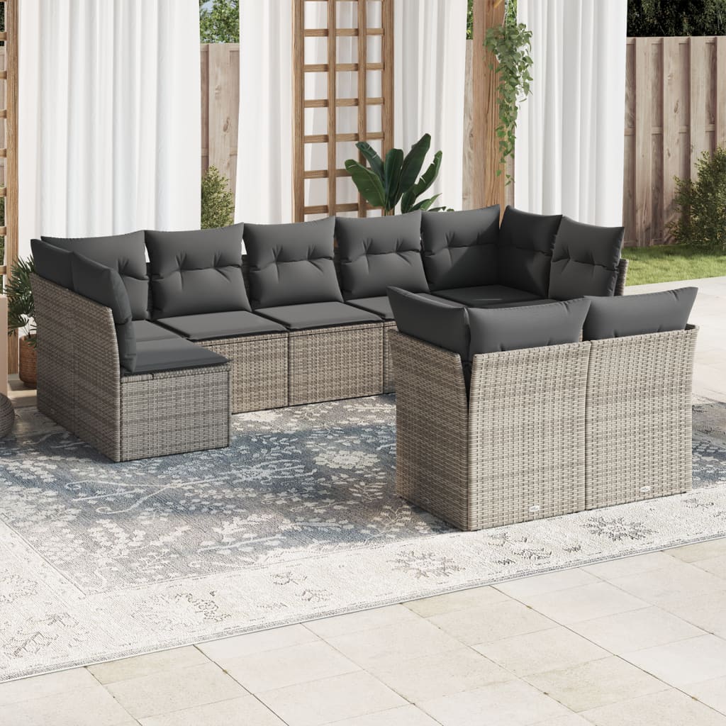 Set Divani da Giardino 9 pz con Cuscini Nero in Polyrattan