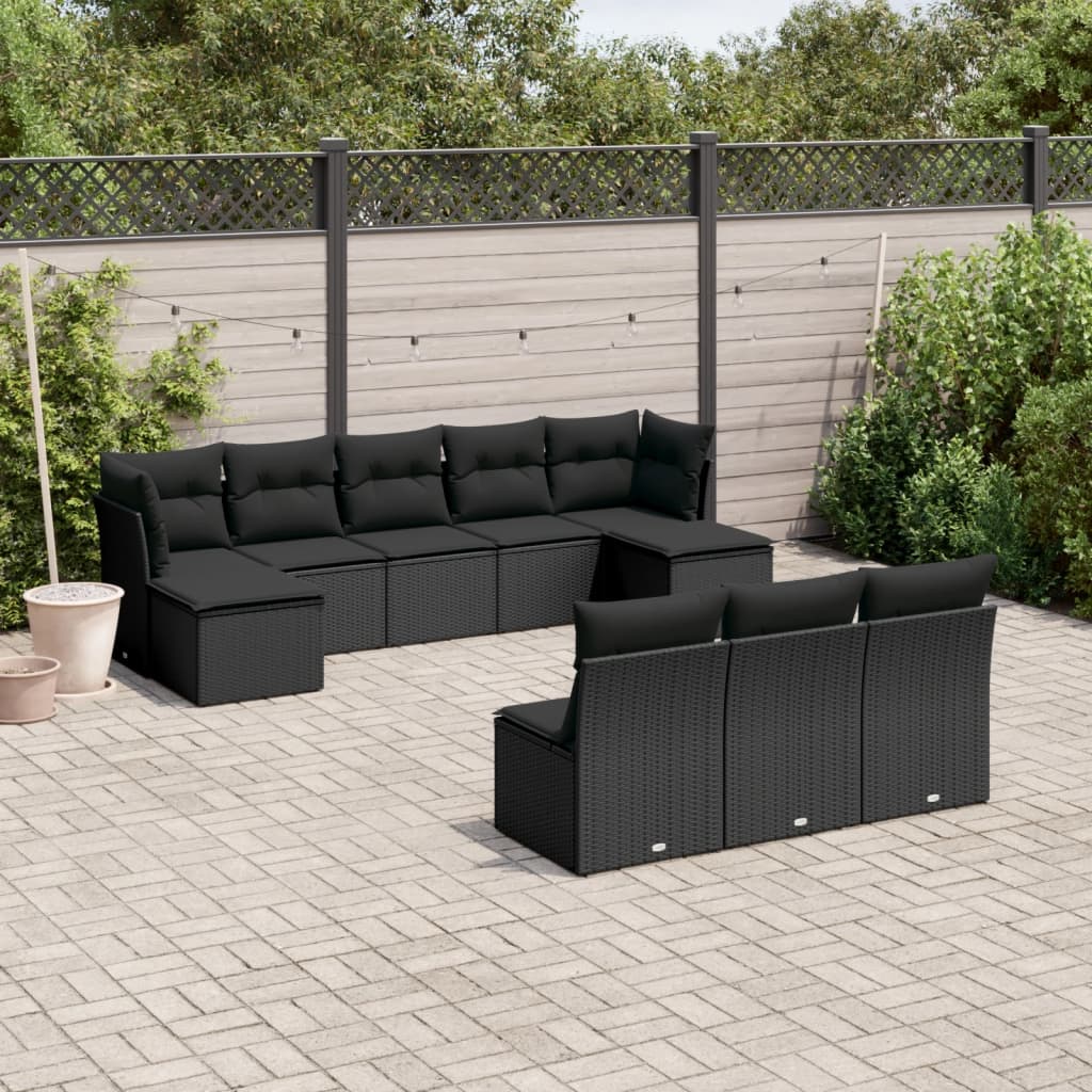 Set Divano da Giardino 10 pz con Cuscini Beige in Polyrattan
