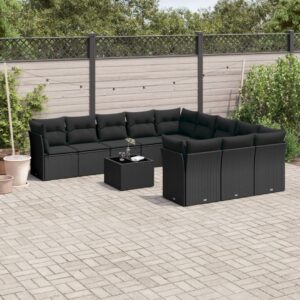 Set Divani da Giardino 11 pz con Cuscini in Polyrattan Nero