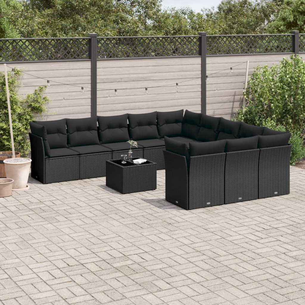 Set Divani da Giardino 11 pz con Cuscini in Polyrattan Nero
