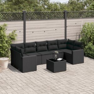 Set Divano da Giardino 8 pz con Cuscini Beige in Polyrattan