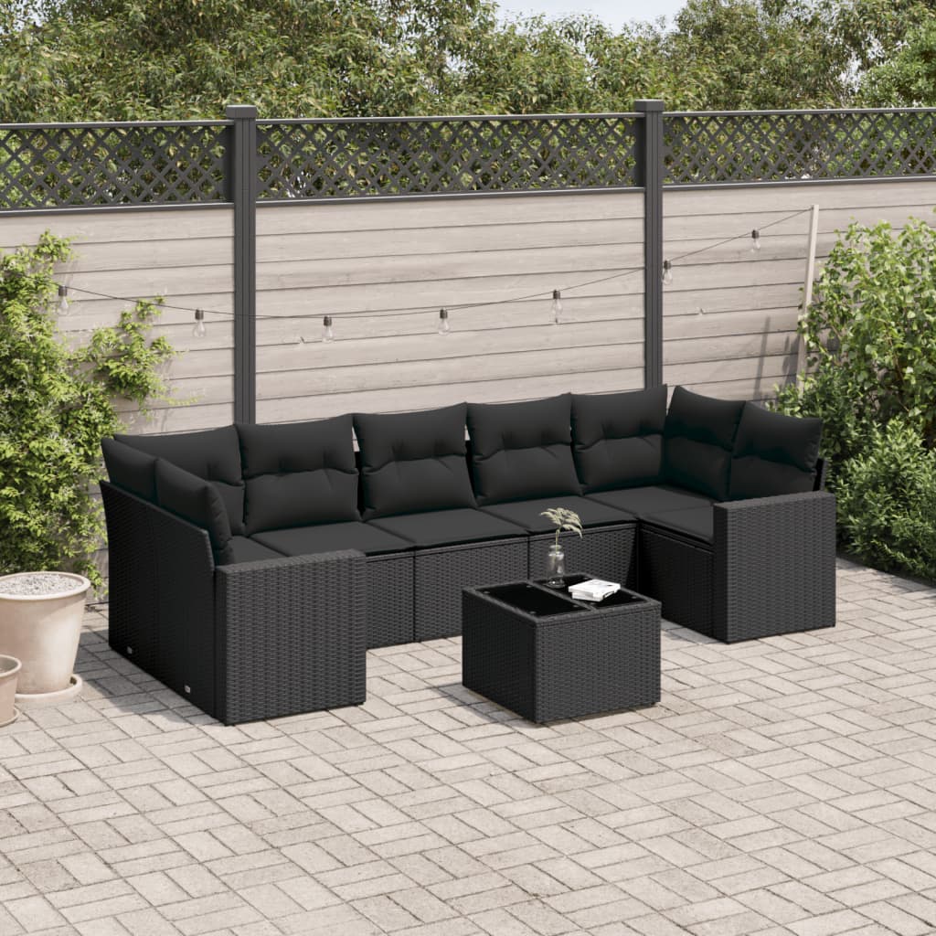 Set Divano da Giardino 8 pz con Cuscini Beige in Polyrattan