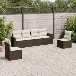 Set Divano da Giardino 6 pz con Cuscini Nero in Polyrattan
