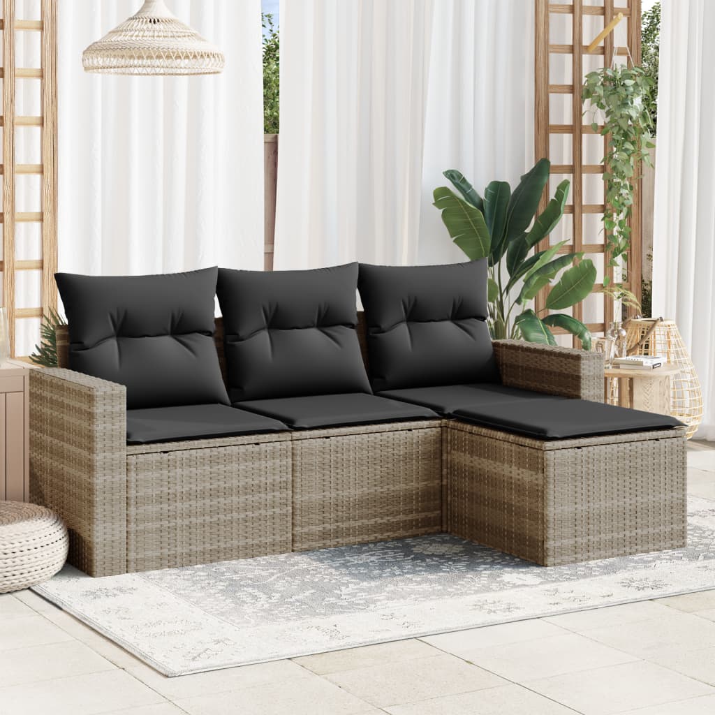 Set Divani da Giardino 4 pz con Cuscini Nero in Polyrattan