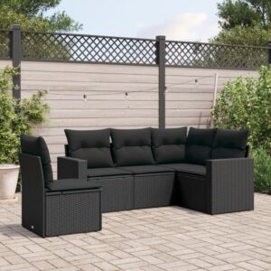 Set Divano da Giardino 5 pz con Cuscini Beige in Polyrattan