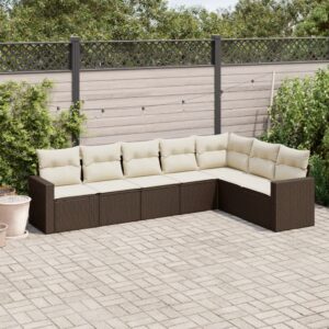 Set Divani da Giardino 7pz con Cuscini Grigio Chiaro Polyrattan