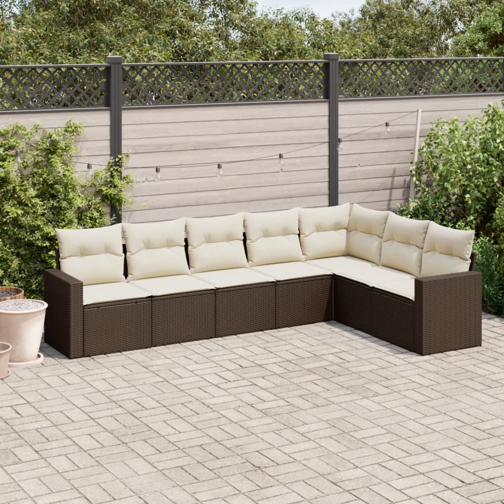 Set Divani da Giardino 7pz con Cuscini Grigio Chiaro Polyrattan