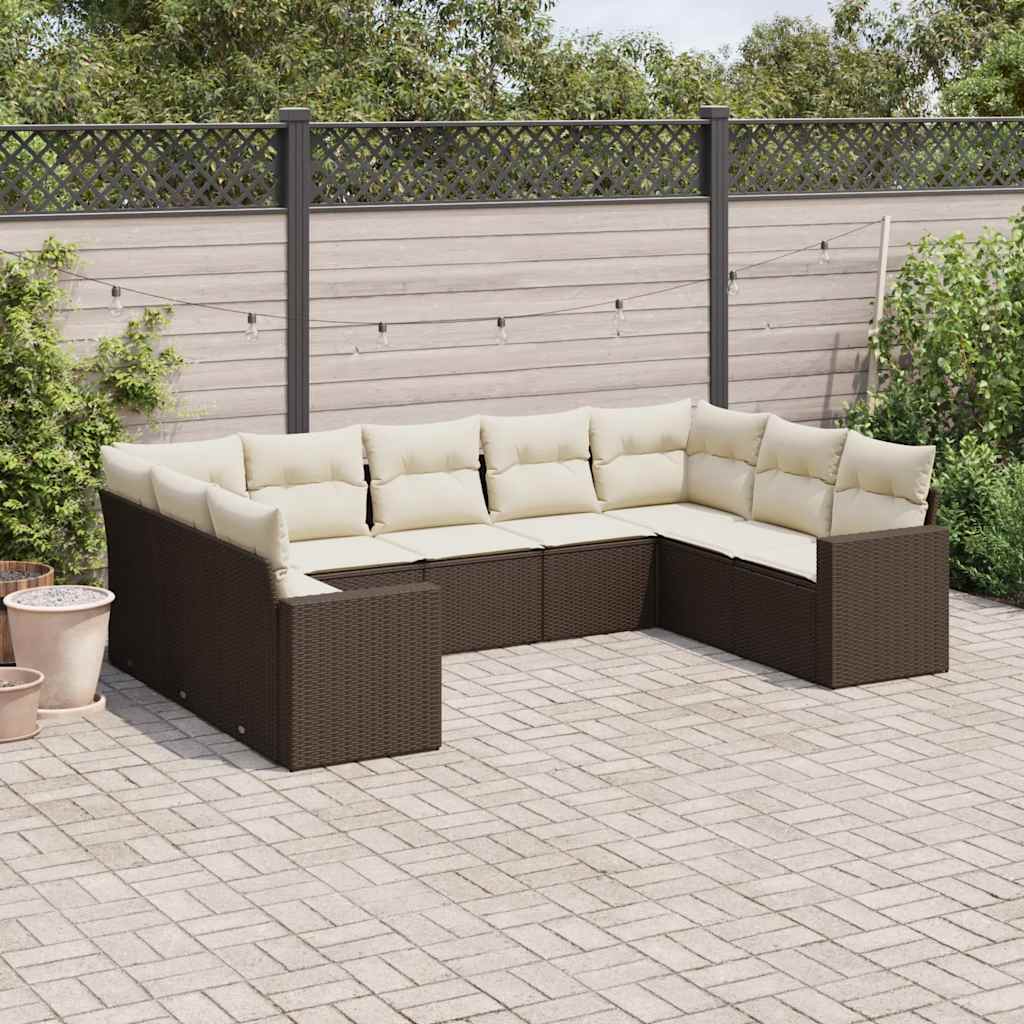 Set Divano da Giardino 9pz con Cuscini Grigio Chiaro Polyrattan