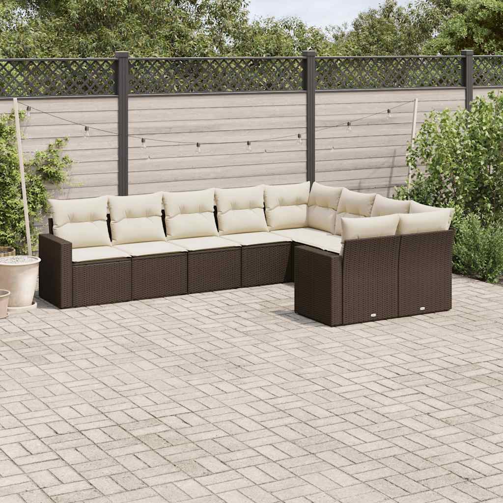 Set Divano da Giardino 9 pz con Cuscini Grigio in Polyrattan