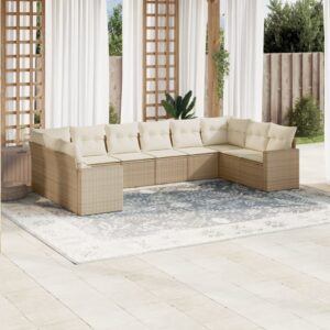 Set Divani da Giardino 11 pz con Cuscini Beige in Polyrattan