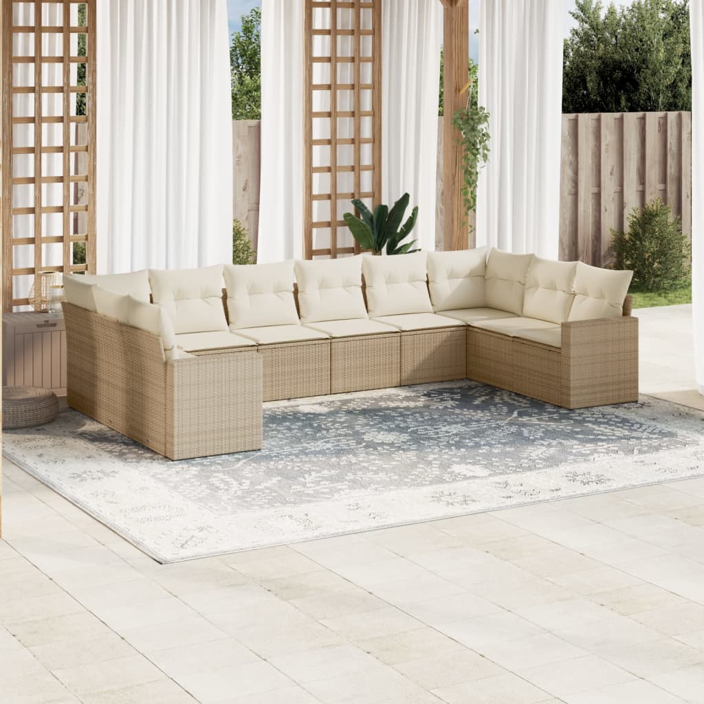 Set Divani da Giardino 11 pz con Cuscini Beige in Polyrattan