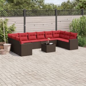 Set Divani da Giardino 10 pz con Cuscini Nero in Polyrattan
