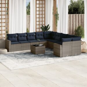 Set Divani da Giardino 11 pz con Cuscini in Polyrattan Nero