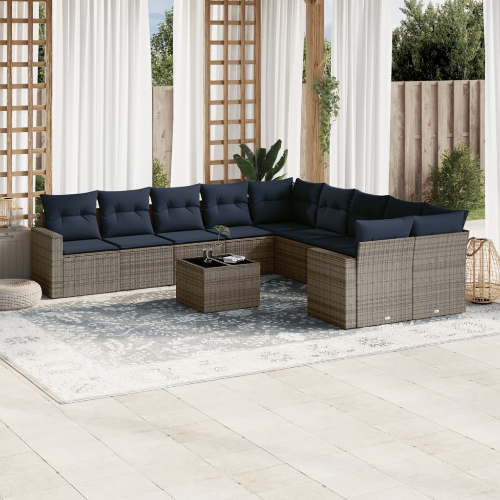 Set Divani da Giardino 11 pz con Cuscini in Polyrattan Nero